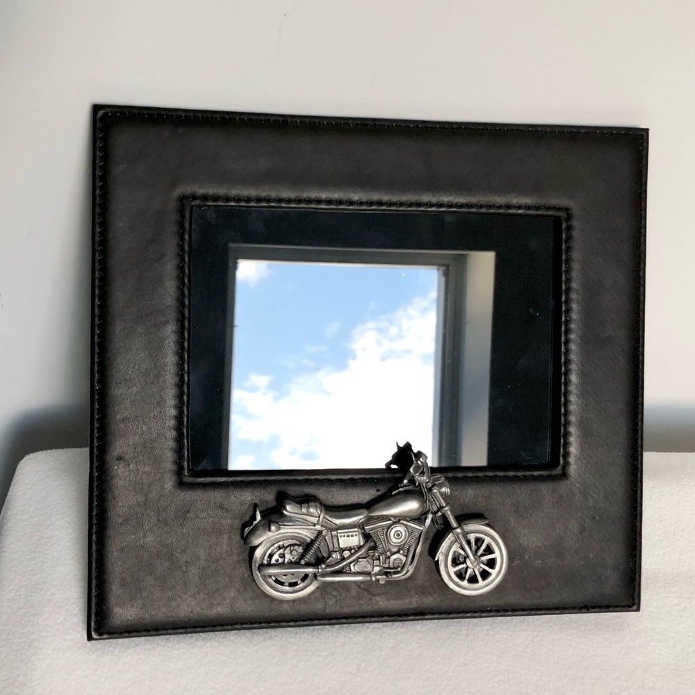 NEW Pewter Motorcycle Black Leather Photo Frame